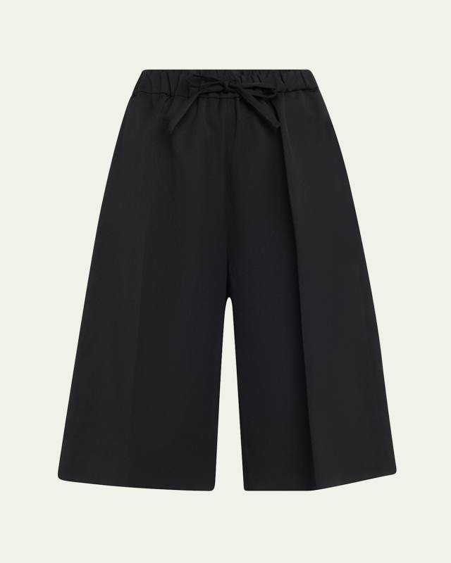 Wide Leg Elasticated Long Wool Shorts